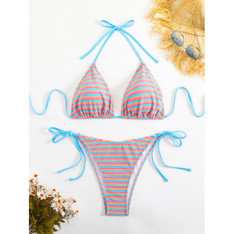 Damen Triangel-Bikini mit verstellbaren BindR&Bändern und verspieltem Streifenmuster R&B