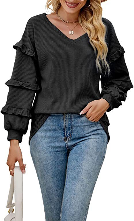 Damen Rüschensweater mit V-Ausschnitt R&B