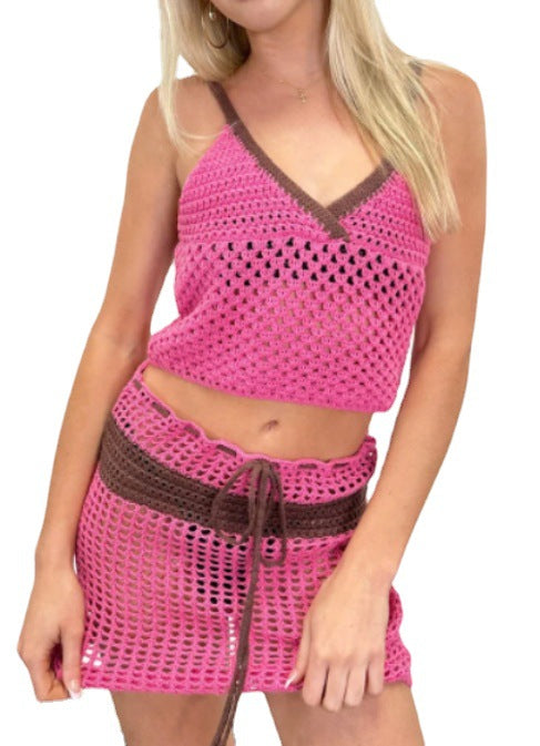 Damen gehäkeltes Top und Rock-Set mit modernem Design R&B