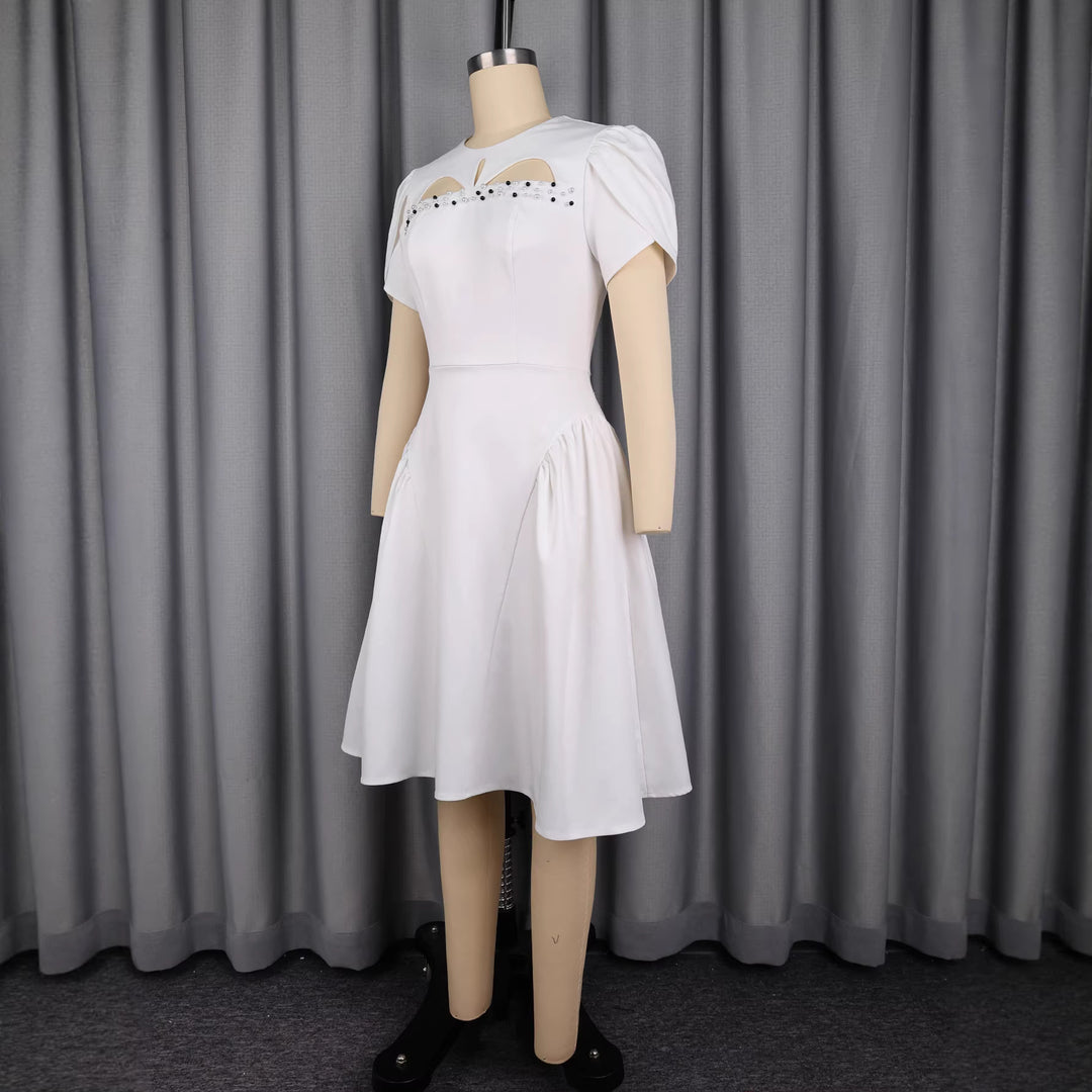 Damen Kleid mit eleganten Puffärmeln und raffinierten Cut-Outs R&B