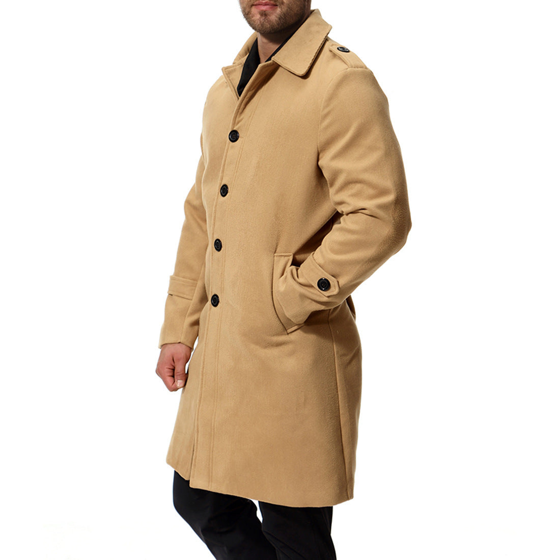 Herren langer Wollmantel mit klassischem Schnitt und praktischen Taschen