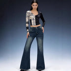 Damen Flared Jeans mit fransigem Saum und hohem Bund