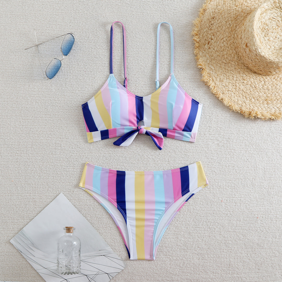 Damen Bandeau-Bikini mit verstellbaren Trägern und Knoten-Detail R&B