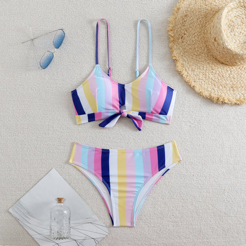 Damen Bandeau-Bikini mit verstellbaren Trägern und Knoten-Detail R&B