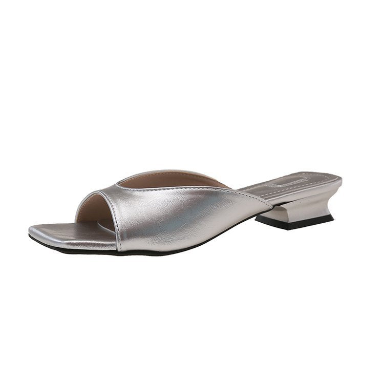 Damen offene Mules mit modernem Blockabsatz R&B