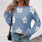Damen Strickpullover mit floralen Akzenten und weitem Schnitt R&B