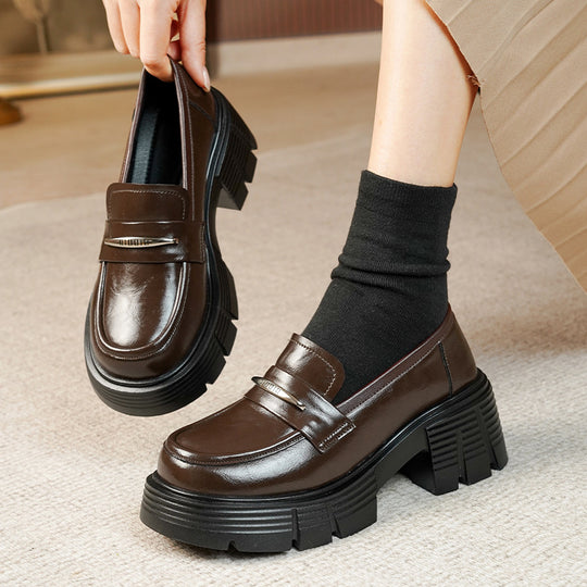 Damen Modische Loafers mit klobigem Absatz und glänzenden Applikationen R&B