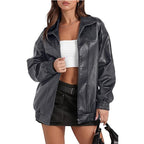 Damen lässige Oversize-Jacke mit elastischen Bündchen und praktischen Taschen R&B