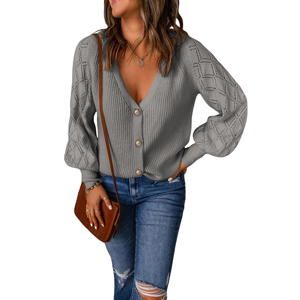 Damen Strickjacke mit romantischem Rippmuster und eleganten Knopfdetails R&B