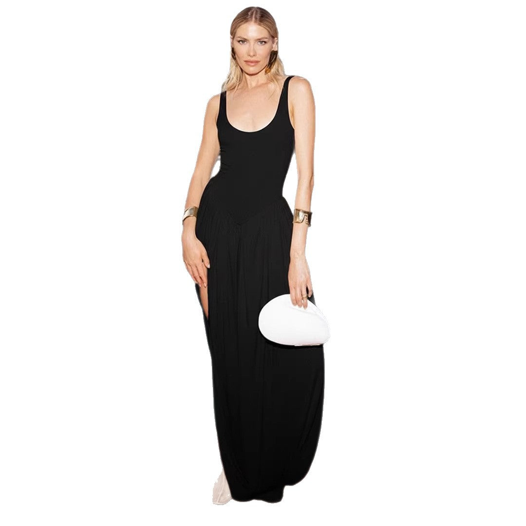 Damen Fließendes Maxikleid mit tiefem Ausschnitt und seitlichem Schlitz R&B
