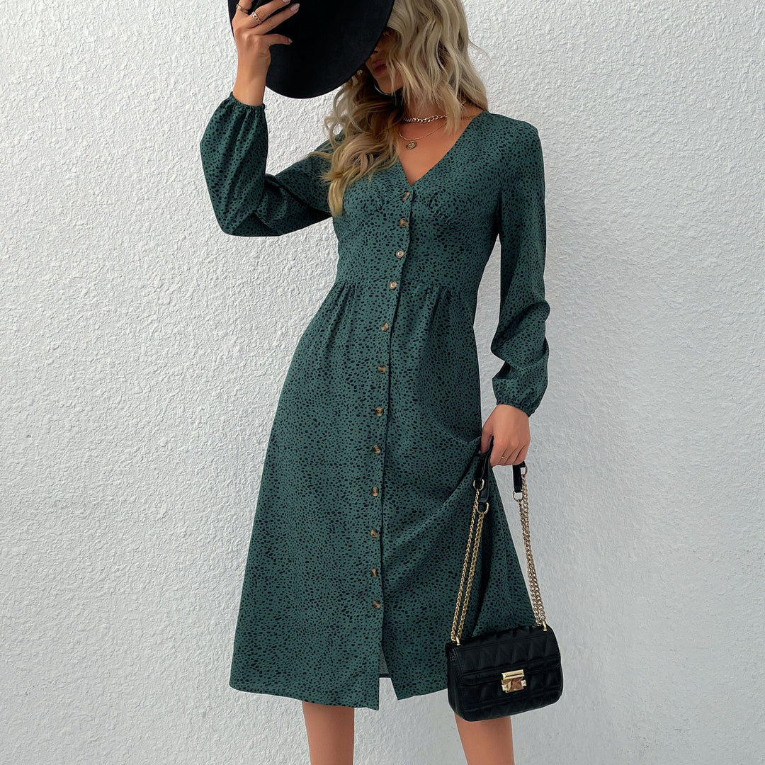 Damen Midi-Kleid mit eleganter Knopfleiste und gerafftem Saum R&B