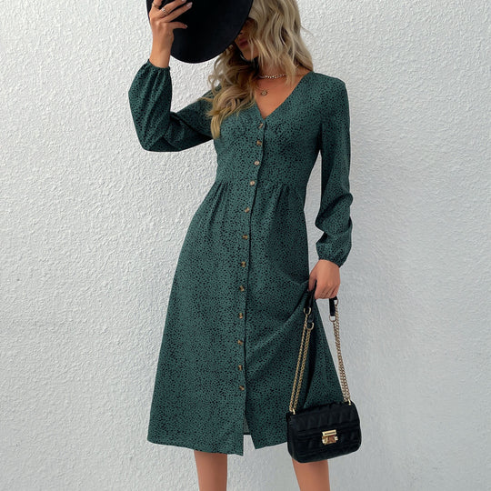 Damen Midi-Kleid mit eleganter Knopfleiste und gerafftem Saum R&B