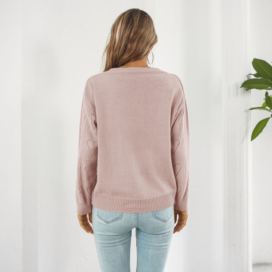 Damen modischer Strickpullover mit Herzmuster und V-Ausschnitt R&B