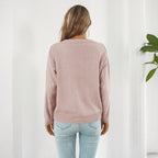Damen modischer Strickpullover mit Herzmuster und V-Ausschnitt R&B