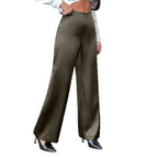 Damen elegante, weite Satin-Hose mit hohem Bund und fließendem Schnitt R&B