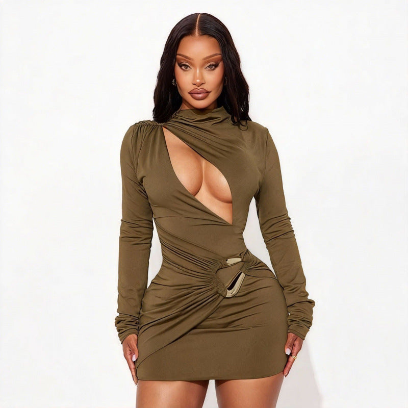 Damen Enganliegendes Minikleid mit raffiniertem Wickeldesign und tiefem Ausschnitt R&B