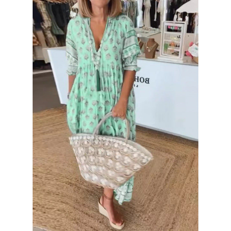 Damen Boho-Stil Kleid mit geflochtener Schnürung und handgefertigten Details R&B