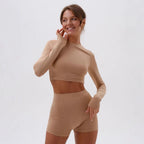Damen sportliches Crop-Top mit langem Arm und Daumenlöchern