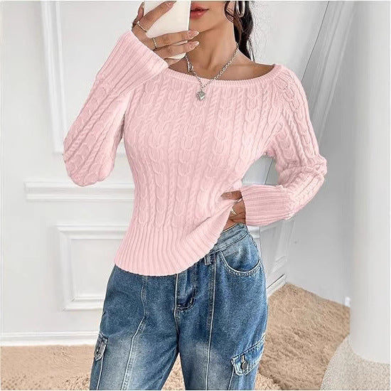 Damen Strickpullover mit elegantem Zopfmuster und italienischem Rundhalsausschnitt R&B