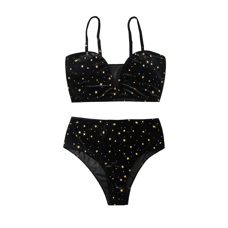 Damen Hochtaillierter Bikini mit glamourösem Sternenmotiv R&B