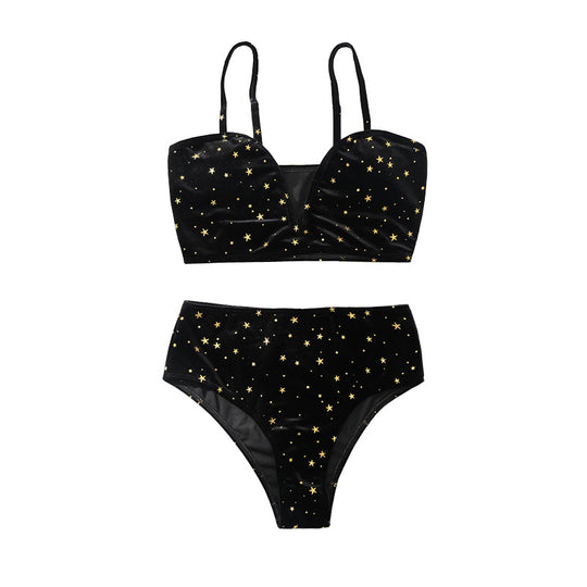 Damen Hochtaillierter Bikini mit glamourösem Sternenmotiv R&B