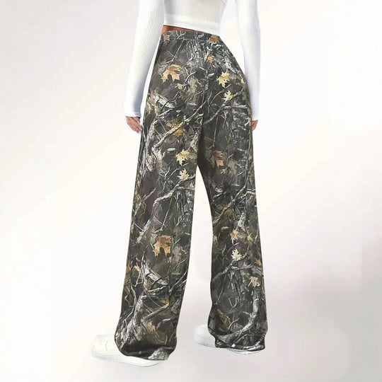 Damen Camouflage Palazzo-Hose mit elastischem Bund und komfortablem Schnitt R&B