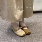 Damen elegante Ballerinas mit verstellbarem Riemen und dekorativer Blüte R&B
