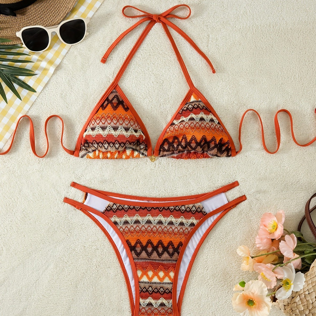 Damen Triangel-Bikini mit farbenfrohem Ethno-Muster R&B