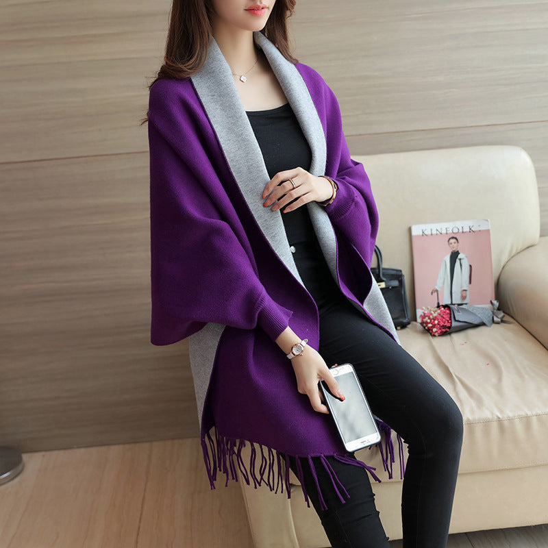 Damen eleganter Schal mit Fransen und kontrastierenden Farbdetails R&B
