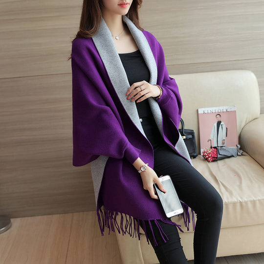 Damen eleganter Schal mit Fransen und kontrastierenden Farbdetails R&B
