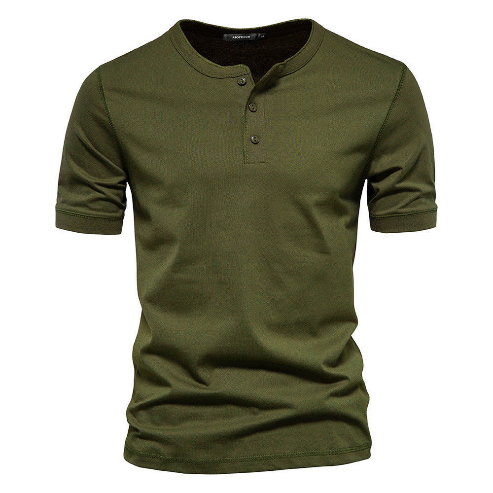 Herren nan schmal geschnittenes Kurzarmshirt mit kurzer Knopfleiste und geripptem Kragen aus Baumwollmix R&B