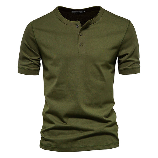 Herren nan schmal geschnittenes Kurzarmshirt mit kurzer Knopfleiste und geripptem Kragen aus Baumwollmix R&B