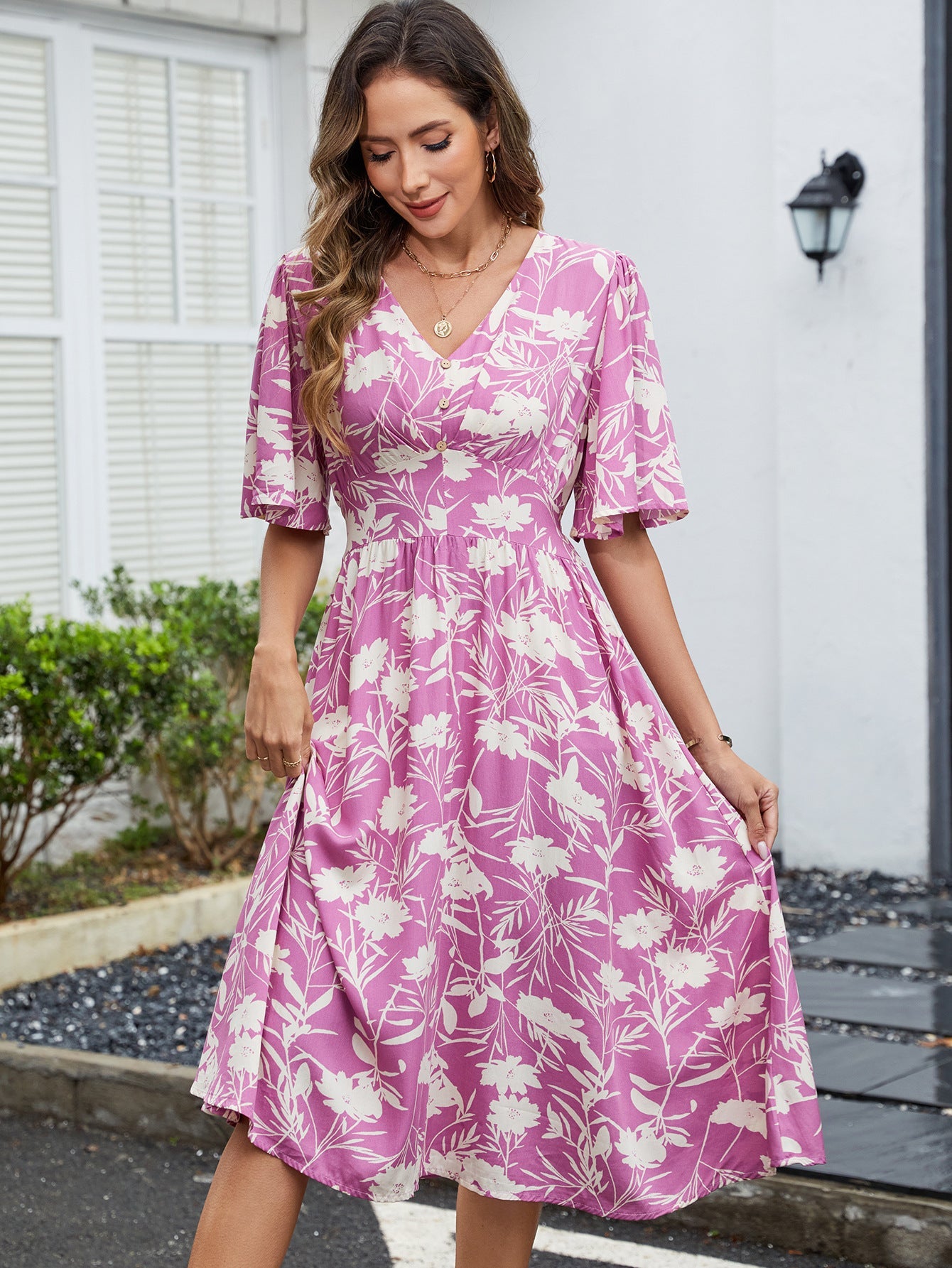 Damen Midi-Kleid mit voluminösen Ärmeln R&B