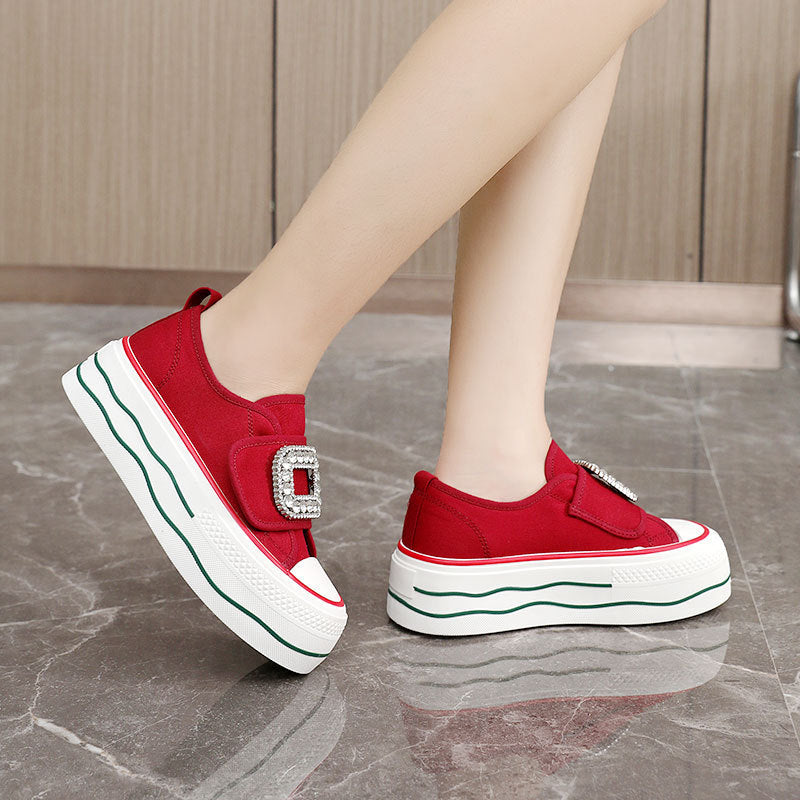 Damen Sneakers mit funkelndem Schnallen-Design und hoher Plattform R&B
