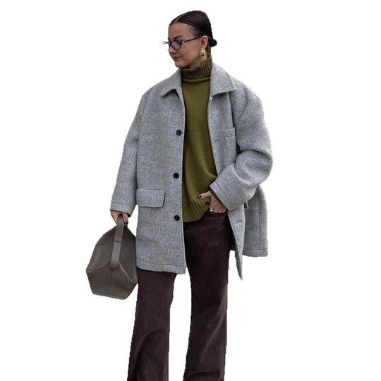 Damen Wollmantel mit klassischem Schnitt und praktischen Taschen R&B