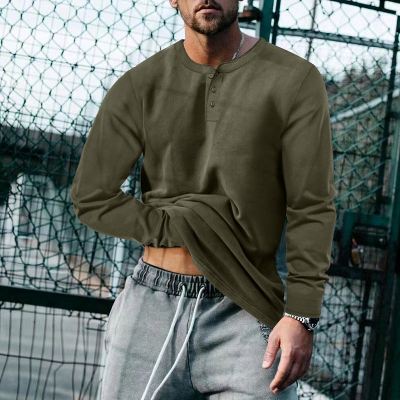 Herren Langarm-Henley-Shirt mit praktischem Knopfdesign und lässigem Schnitt R&B