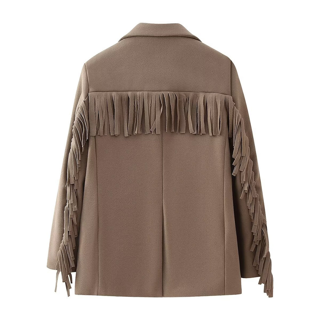 Damen eleganter Blazer mit fransenartigen Details und zwei praktischen Taschen R&B