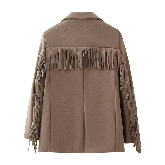 Damen eleganter Blazer mit fransenartigen Details und zwei praktischen Taschen R&B