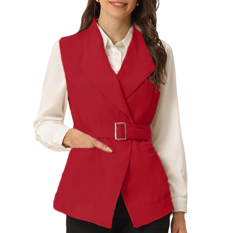 Damen eleganter taillierter Weste mit schicker Gürtelakzent R&B
