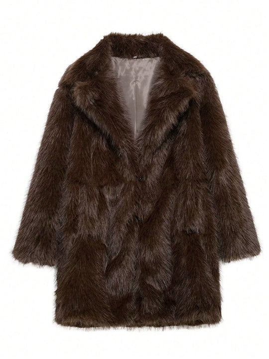 Damen luxuriöse Kunstfelljacke mit weichem Revers und großen Taschen R&B