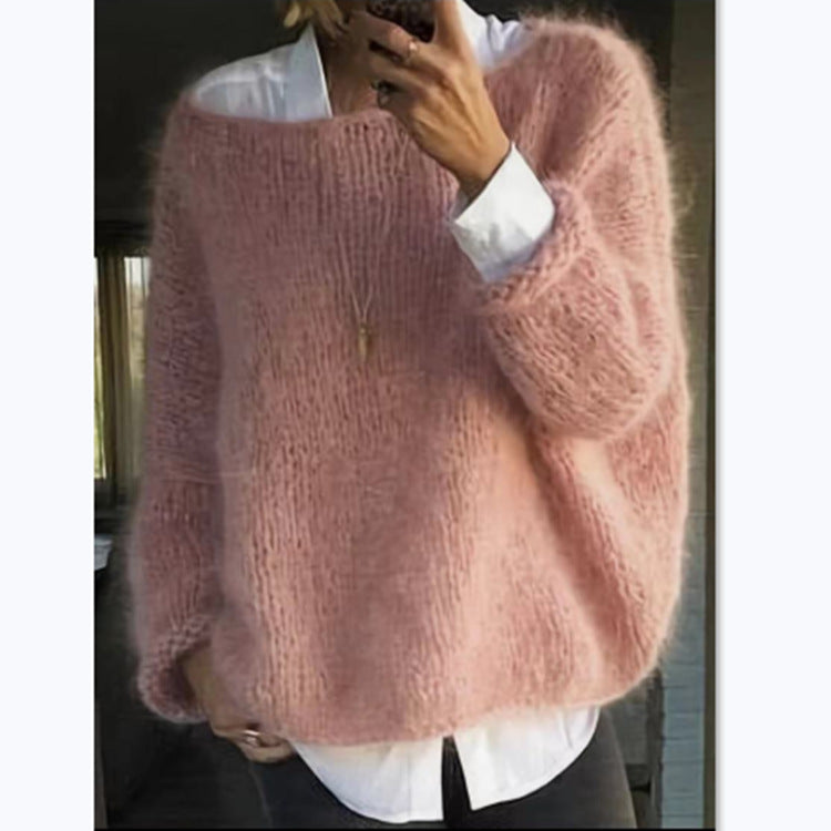 Damen Kuscheliger Oversized Pullover mit U-Boot-Ausschnitt