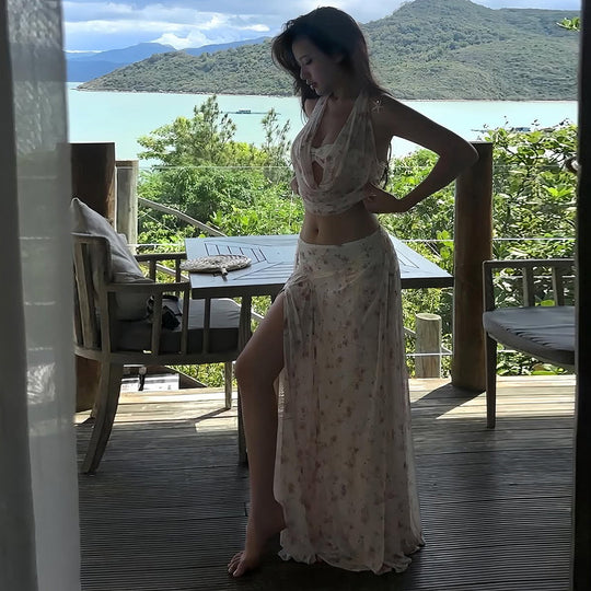Damen Maxikleid mit floralem Drapierungsdesign R&B