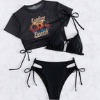 Damen Sportiv transparentes Strand-Top mit grafischem Druck R&B