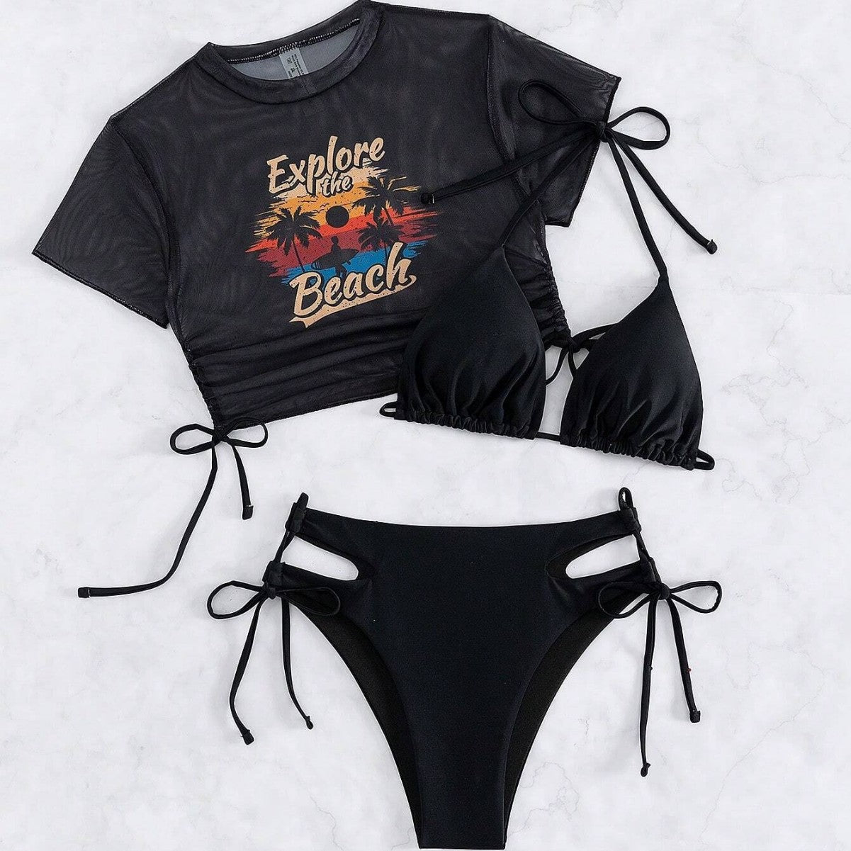 Damen Sportiv transparentes Strand-Top mit grafischem Druck R&B