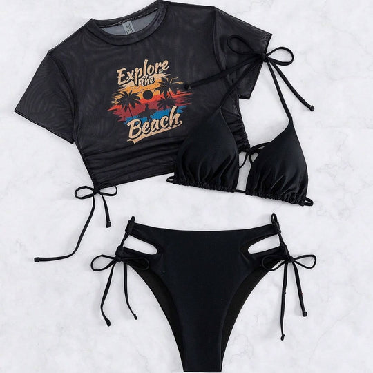 Damen Sportiv transparentes Strand-Top mit grafischem Druck R&B