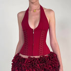 Damen-Haltertop mit raffinierten Zipp-Details und Baumwollmix R&B