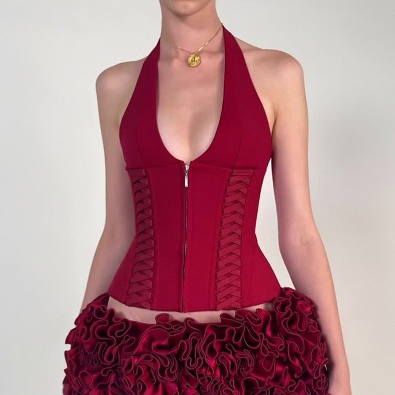 Damen-Haltertop mit raffinierten Zipp-Details und Baumwollmix R&B