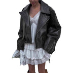 Damen Oversized Kunstlederjacke mit asymmetrischem Reißverschluss R&B