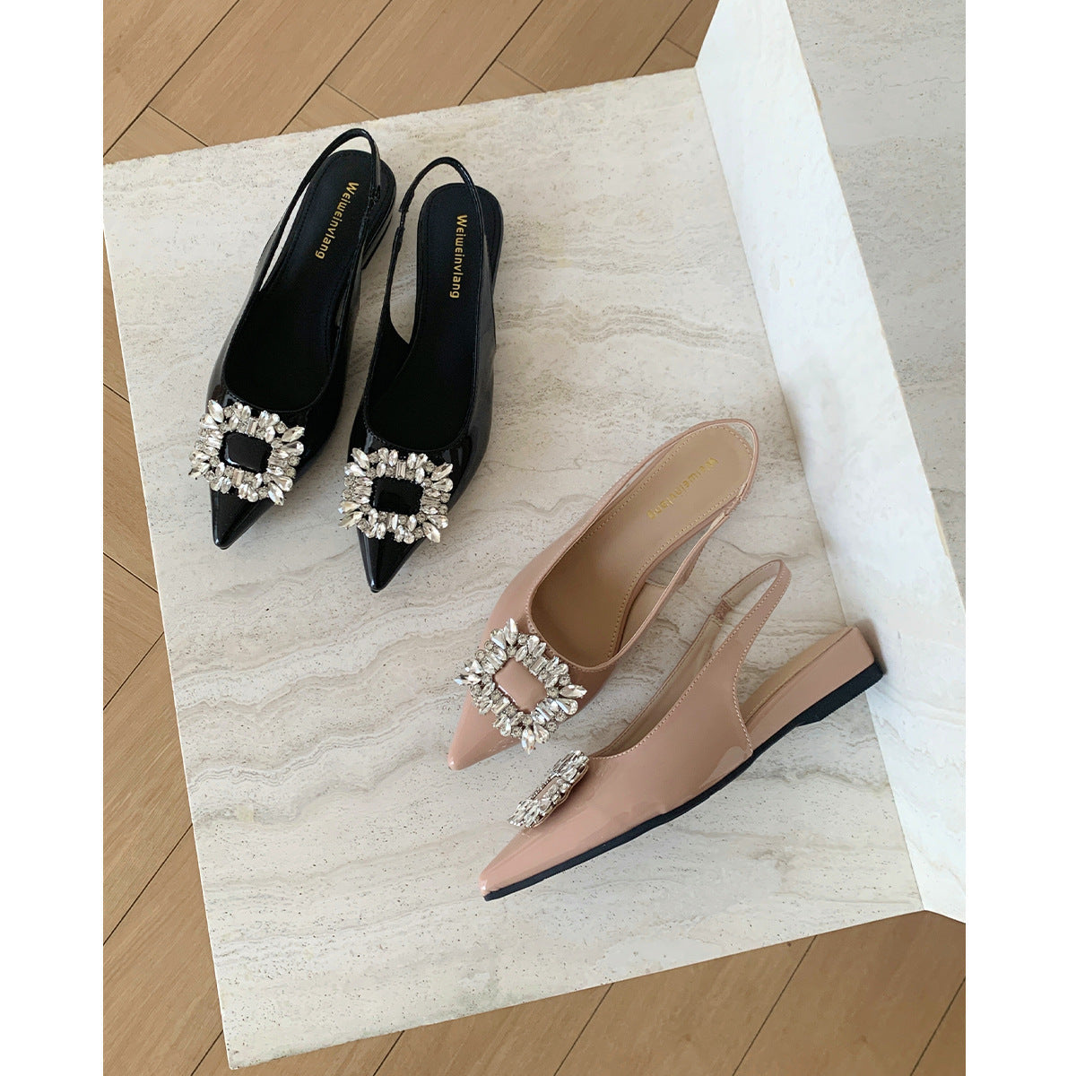 Damen Slingback Ballerinas mit funkelndem Strassdetail