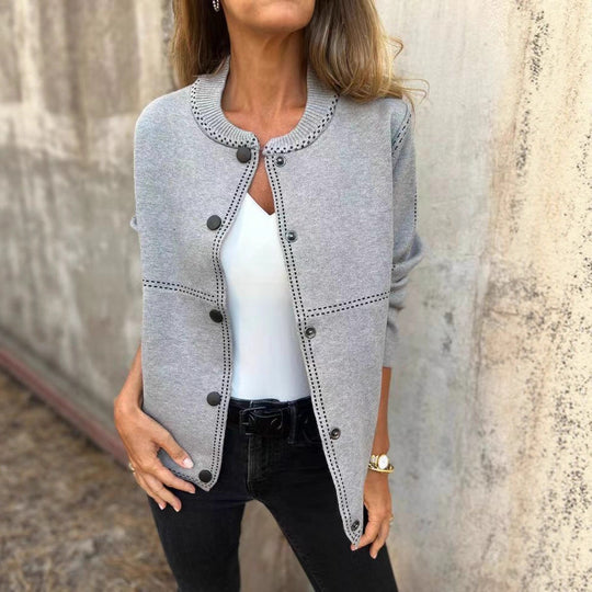 Damen Lockere Strickjacke mit Knöpfen und dekorativen Nähten R&B